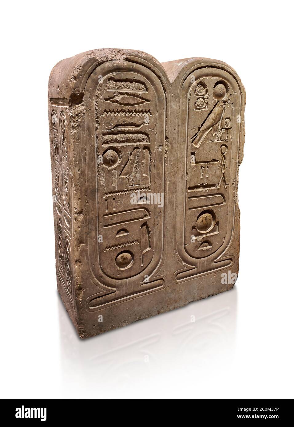 Ancien élément architectural égyptien du temple d'Aten, Karnak, calcaire, Nouvelle dynastie du Royaume (1353-1336 av. J.-C.). Musée égyptien, Turin. whit Banque D'Images