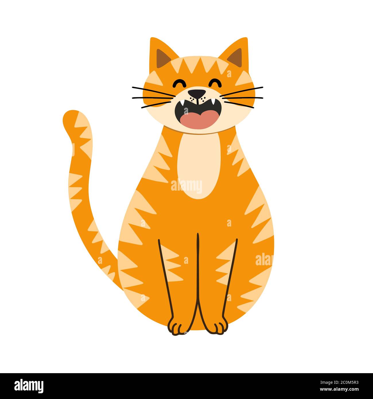 Adorable chat rouge, assis avec les yeux fermés et en mewing Illustration de Vecteur