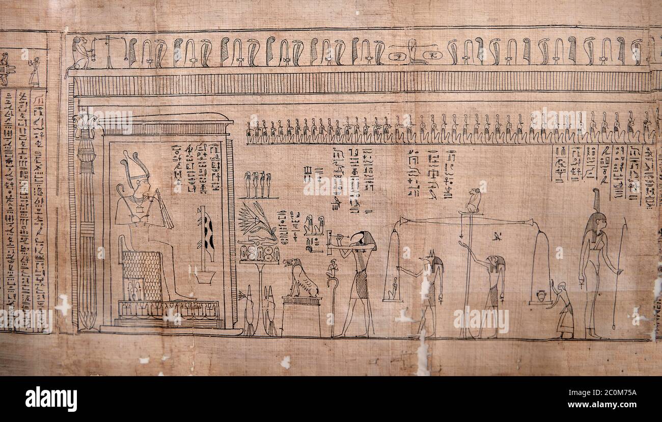 Livre égyptien antique des morts papyrus - Spell 126 - que dire dans le jugement devant Osiris, Livre des morts de Iufankh, période Ptolemaic (332- Banque D'Images