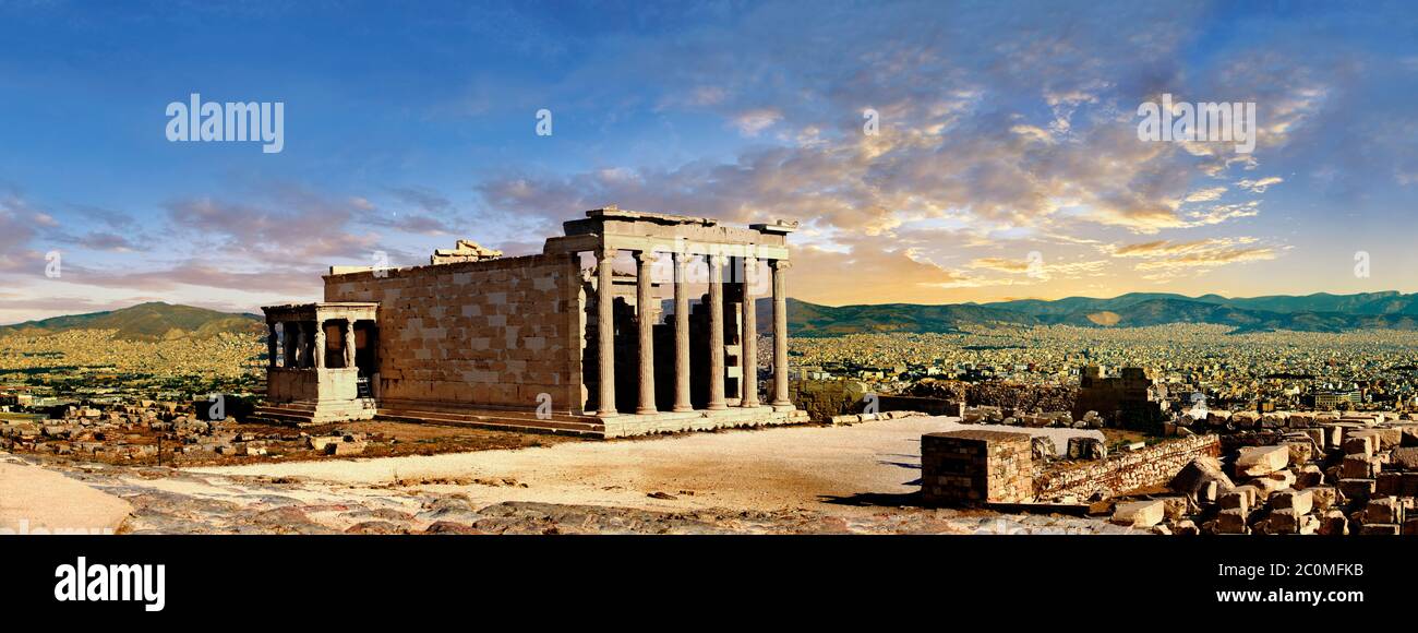 L'Erechtheum ancien temple grec, l'Acropole d'Athènes en Grèce. Banque D'Images