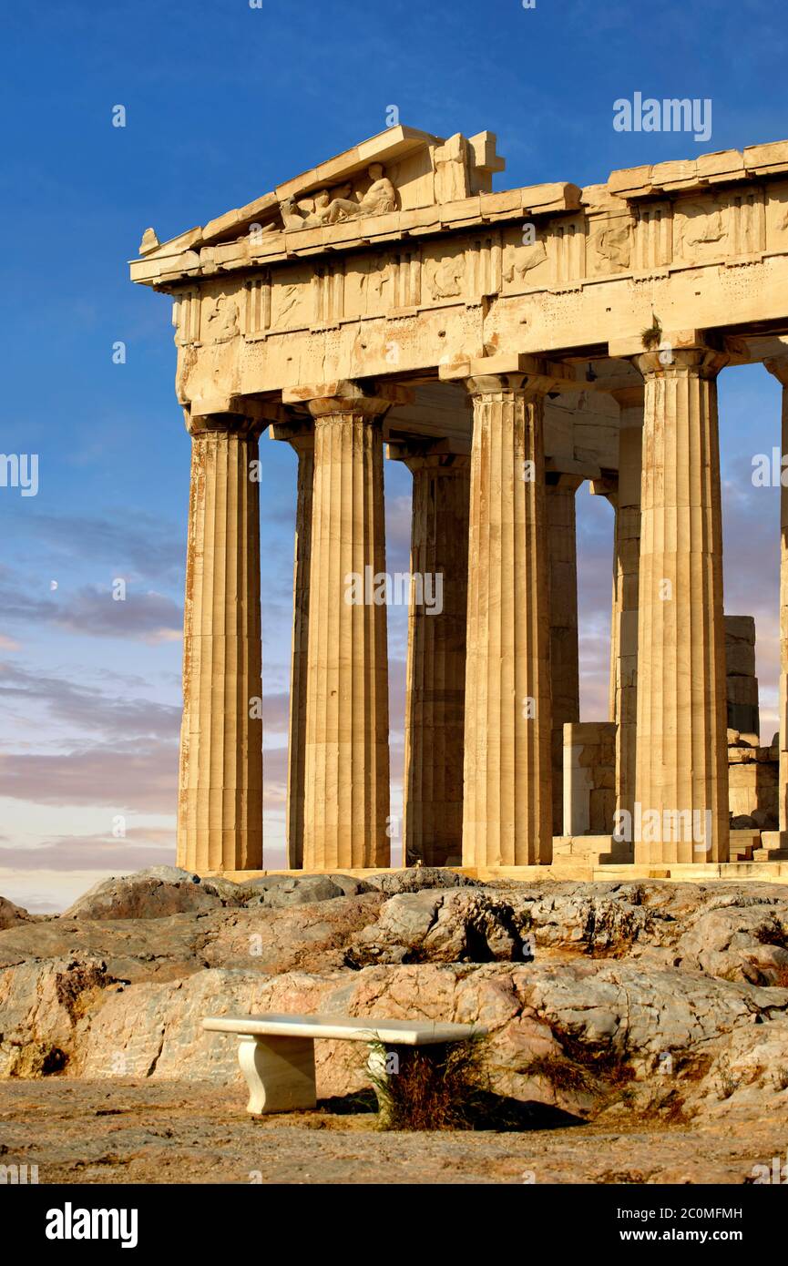 Le Temple du Parthénon ancien temple grec, l'Acropole d'Athènes en Grèce. Banque D'Images