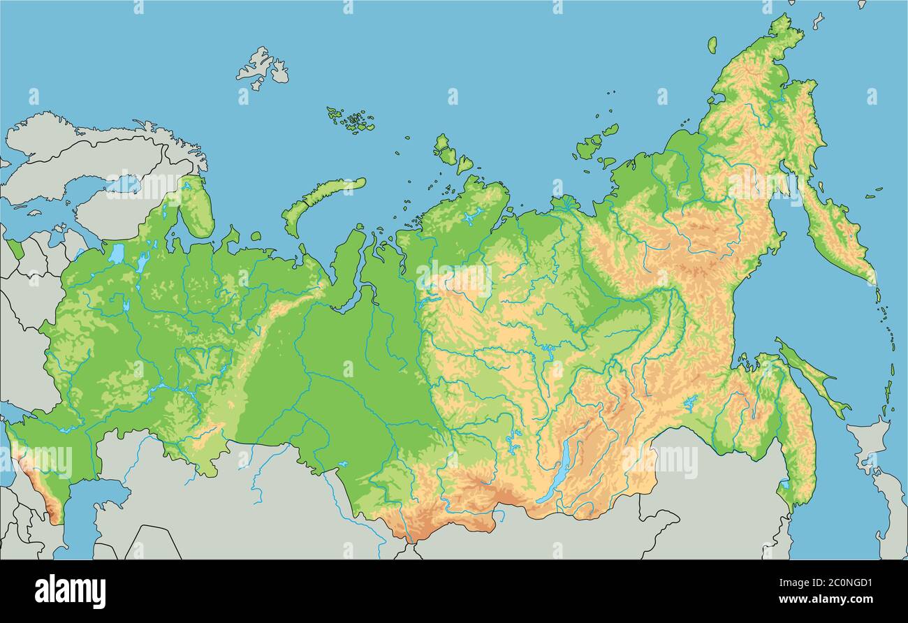 Carte physique de Russie haute précision. Illustration de Vecteur