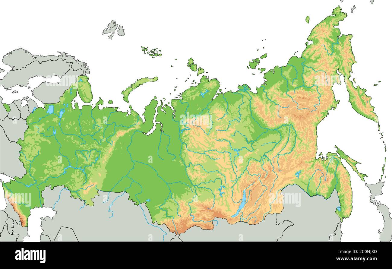 Carte physique de Russie haute précision. Illustration de Vecteur