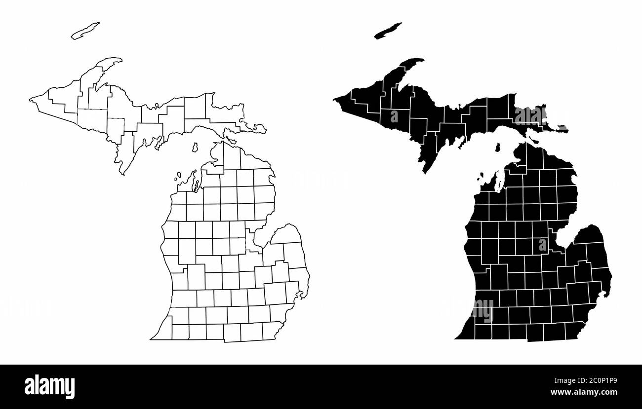 Cartes du Michigan County Illustration de Vecteur