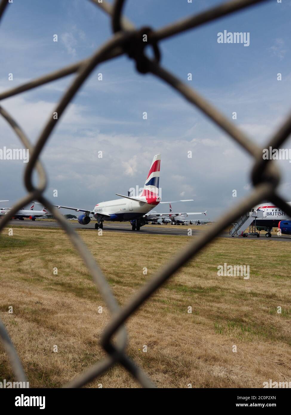 Garés hors d'usage avions British Airways entreposés à l'aéroport international de Bournemouth, Dorset, pendant la crise du coronavirus le 9 juin 2020 Banque D'Images