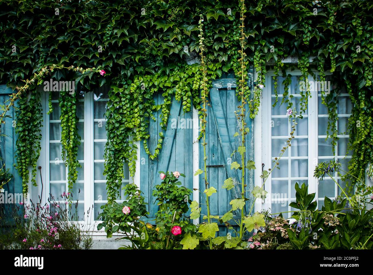 Architecture traditionnelle de ville française et volets sur une rue sur l'île de l'Ile de Re, au large de la côte ouest de la France Banque D'Images