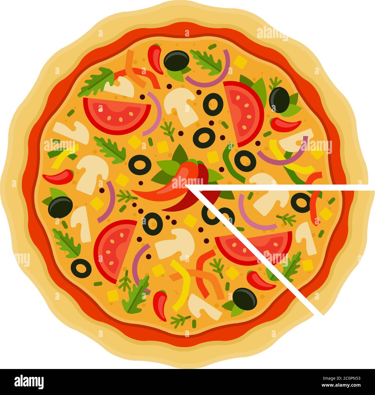 Pizza mexicaine avec une pièce coupée plate icône vecteur isolé Illustration de Vecteur