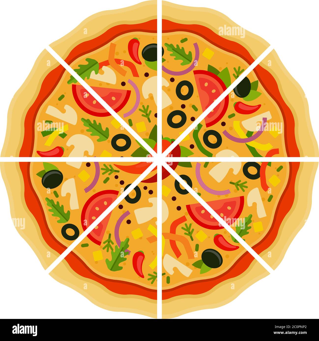 Pizza mexicaine coupée en morceaux plat icône vecteur isolé Illustration de Vecteur