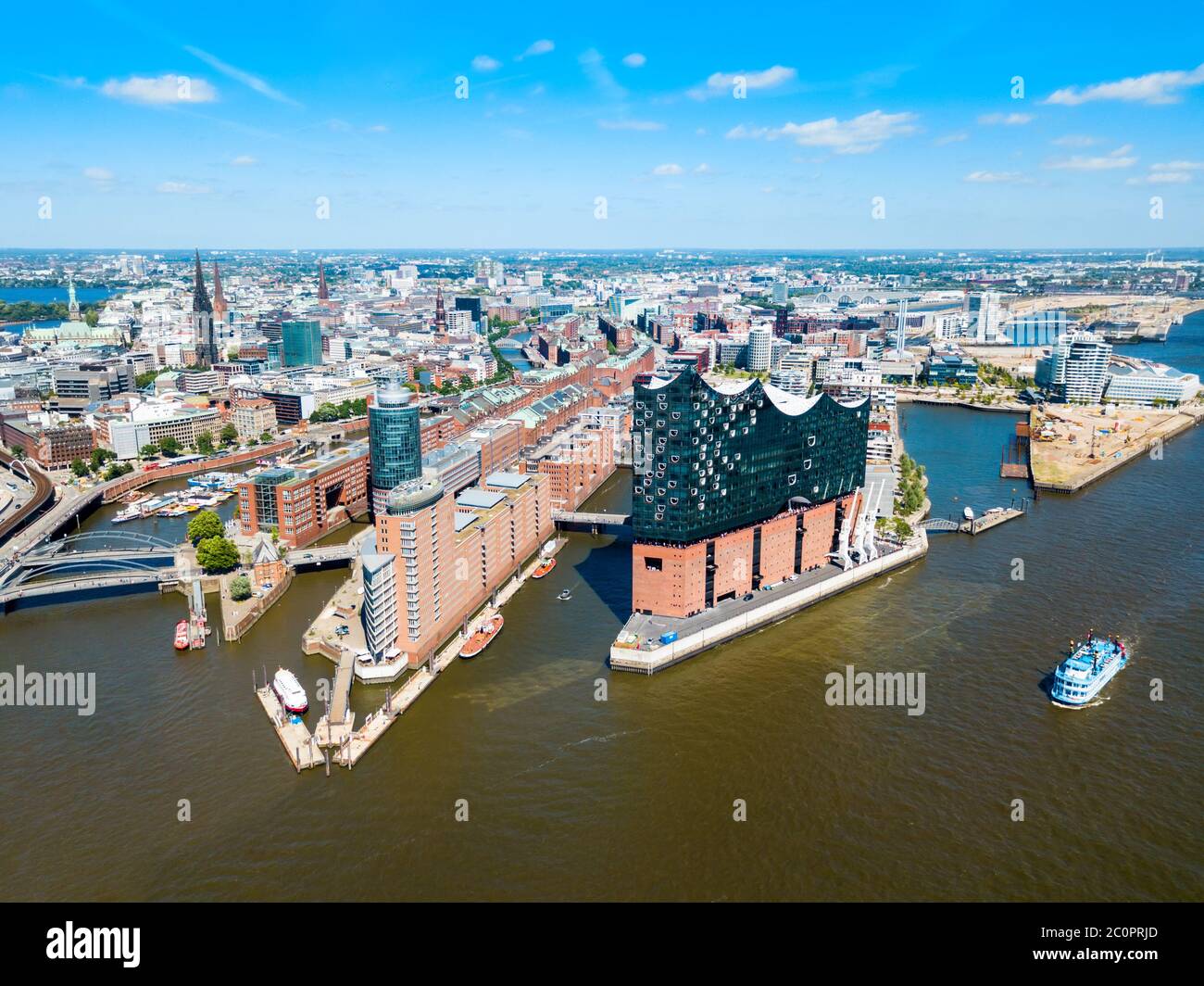 Le centre-ville de Hambourg en Allemagne vue panoramique aérienne Banque D'Images
