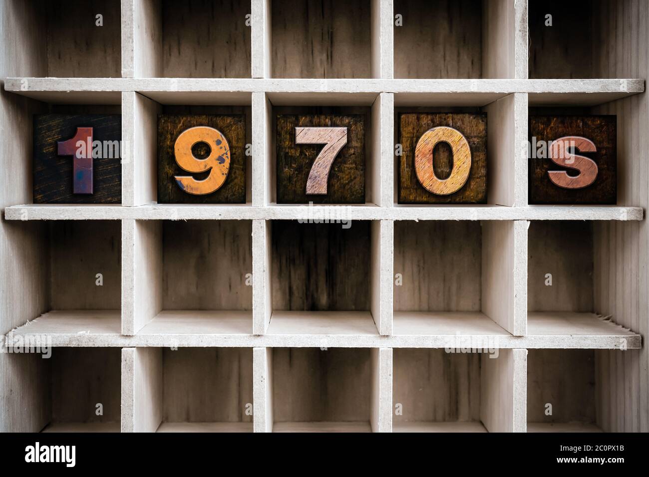 Concept des années 1970 typographie en bois Type en dessin Banque D'Images