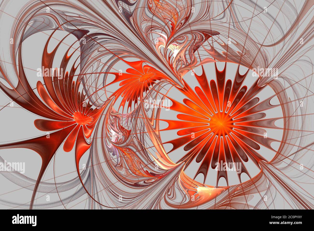 Fond floral. Palette orange et gris. Conception fractale. Graphiques générés par ordinateur. Banque D'Images