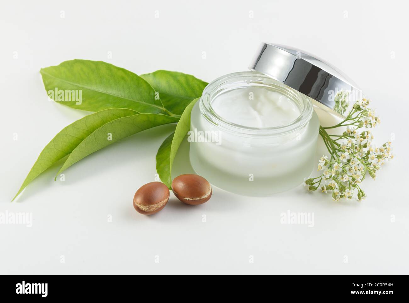 pot de crème pour le soin de la peau avec noix d'argan Banque D'Images