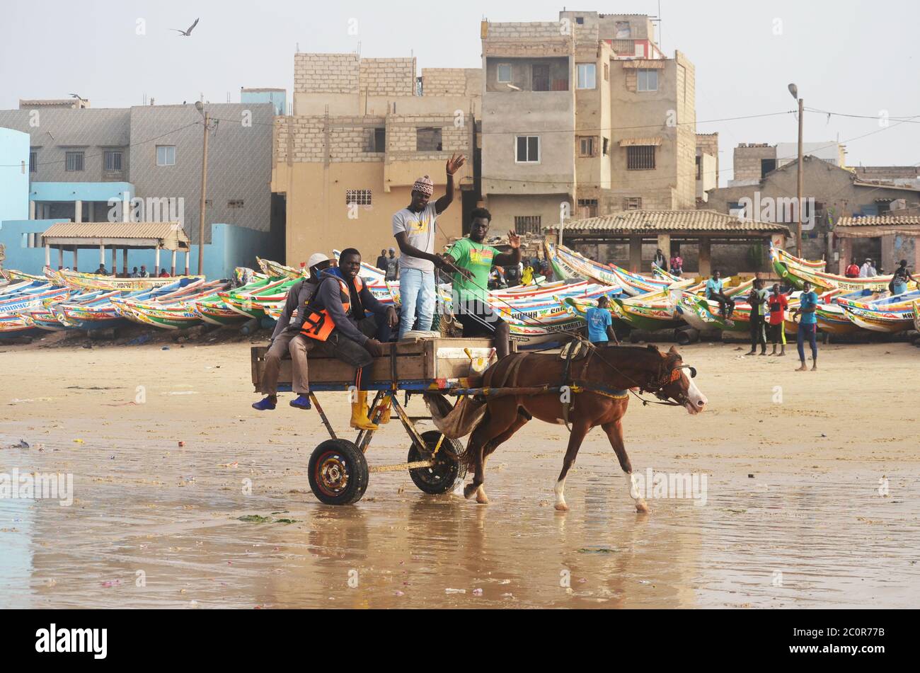 Une calèche à Yoff Beach, un quartier côtier très peuplé de Dakar, Sénégal Banque D'Images