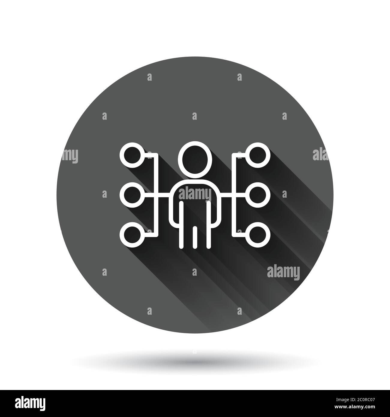 Organigramme de l'entreprise avec icône de vecteur de personnes d'affaires dans un style plat. Illustration de la coopération des personnes sur fond noir rond avec un long shado Illustration de Vecteur