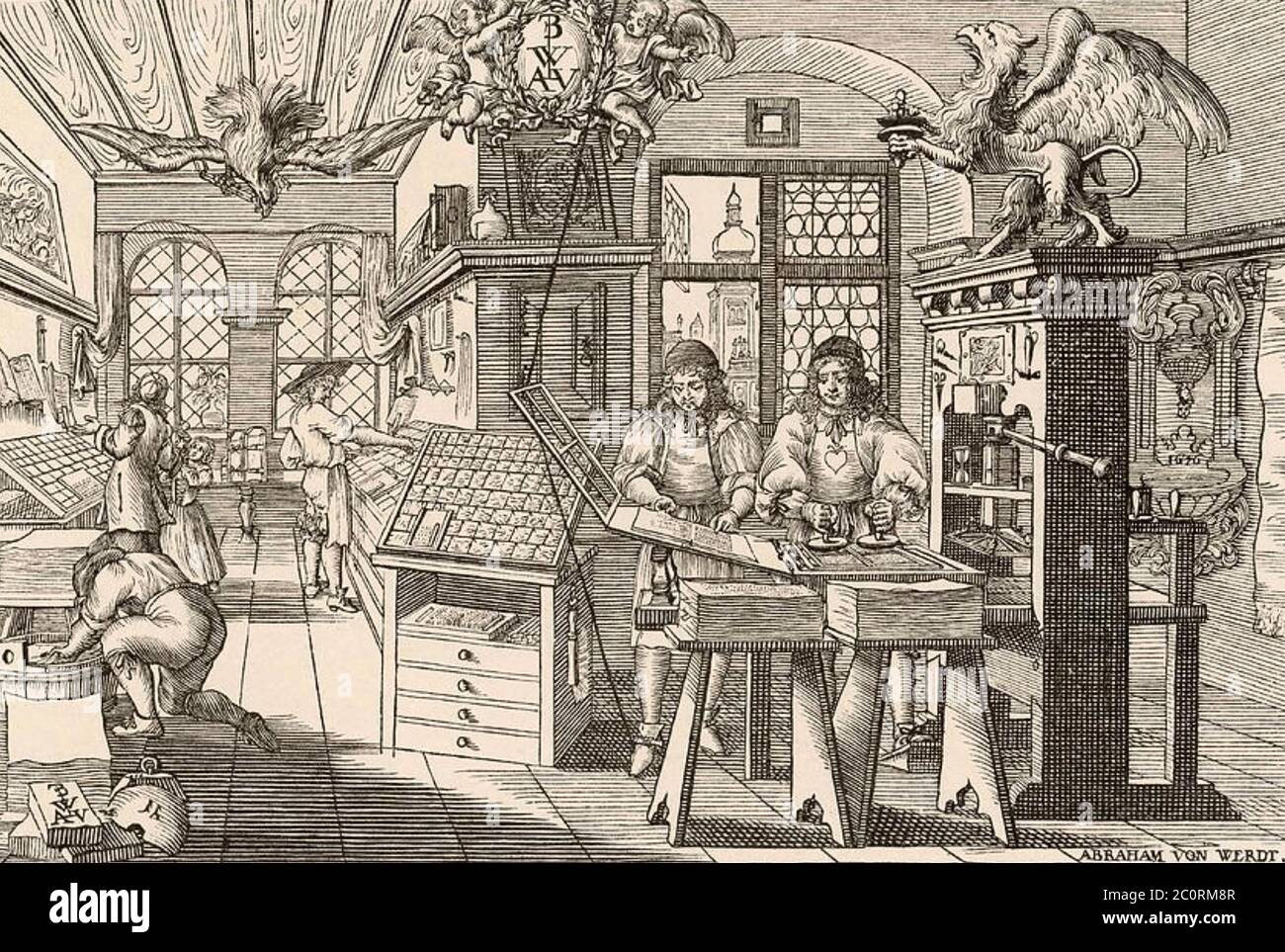IMPRIMERIE ALLEMANDE du XVIIe siècle Banque D'Images