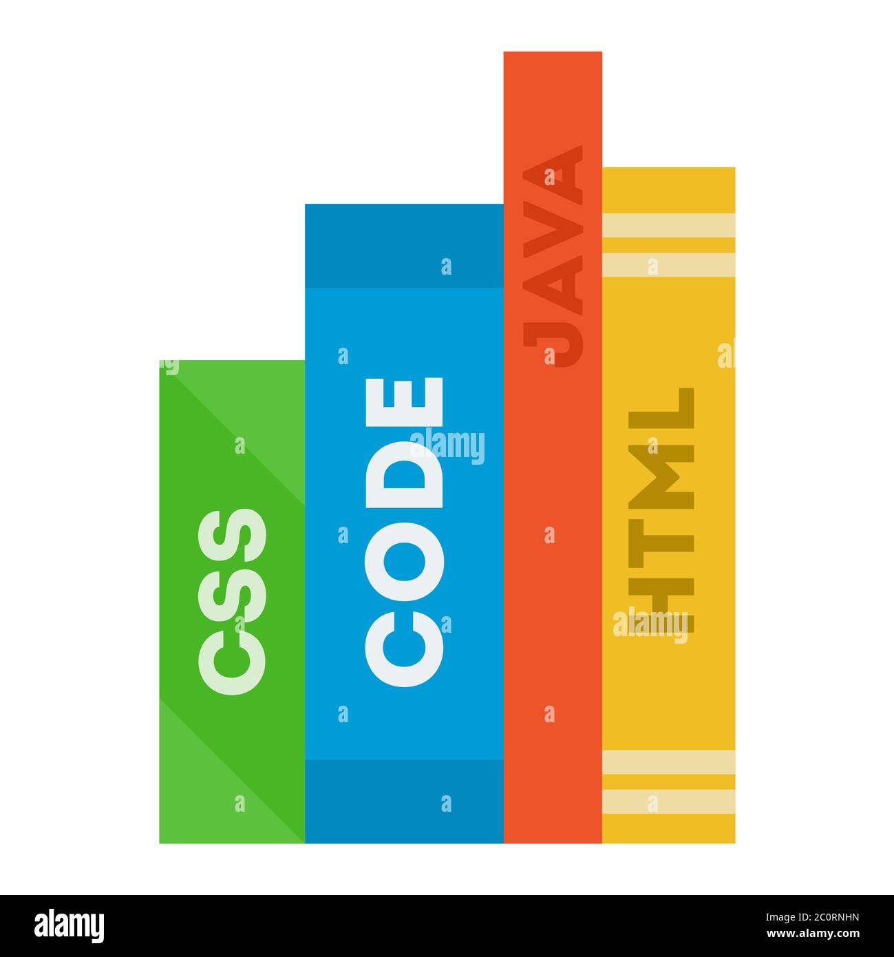Différents livres de programmation couleur avec texte CSS, CODE, JAVA, HTML icône plate vecteur isolé. Illustration de Vecteur