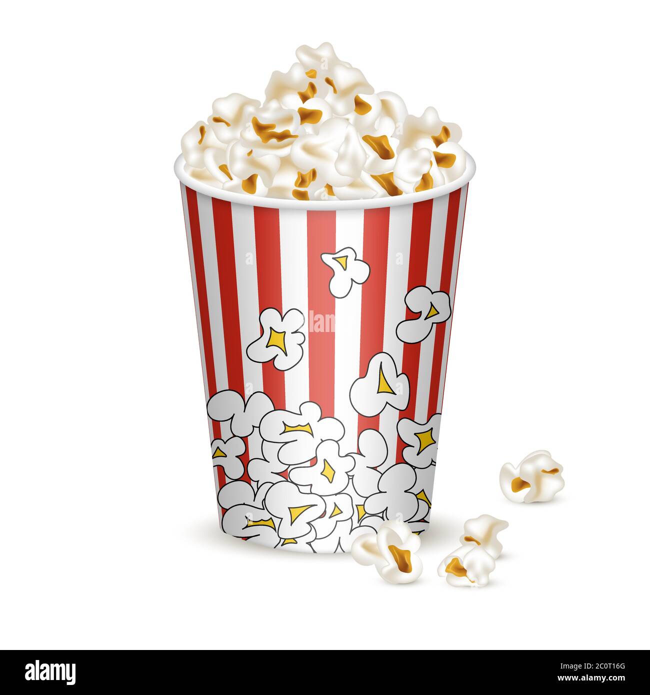 Seau à rayures moyennes avec pop-corn. Illustration de Vecteur