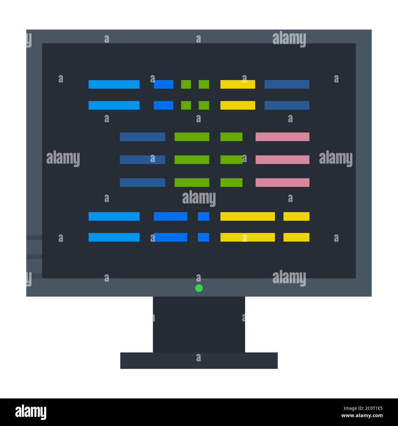 Écran de moniteur d'ordinateur avec lignes de code de programme plat icône vecteur isolé. Illustration de Vecteur