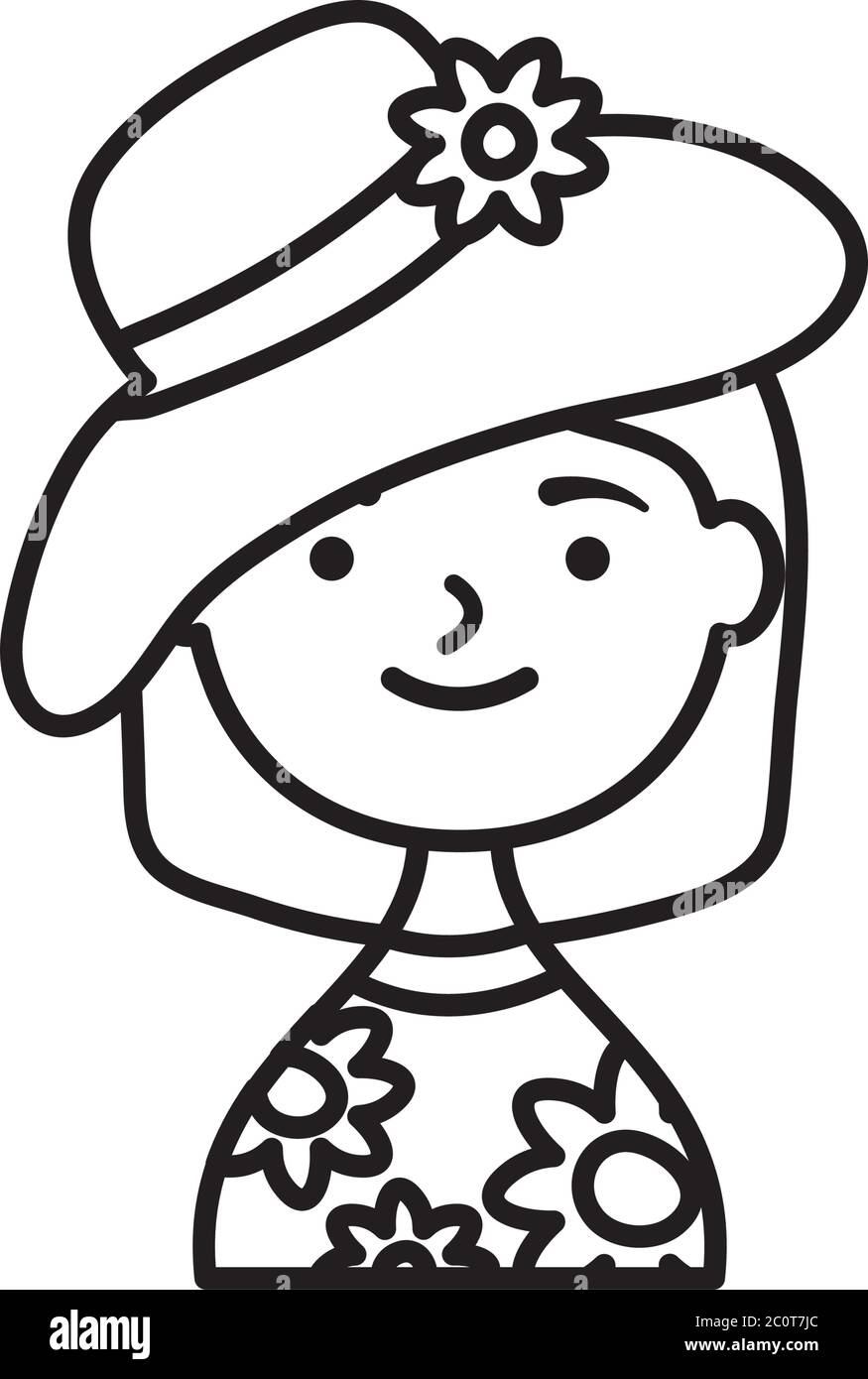 femme de dessin animé portant un chapeau d'été sur fond blanc, style de  ligne, illustration vectorielle Image Vectorielle Stock - Alamy