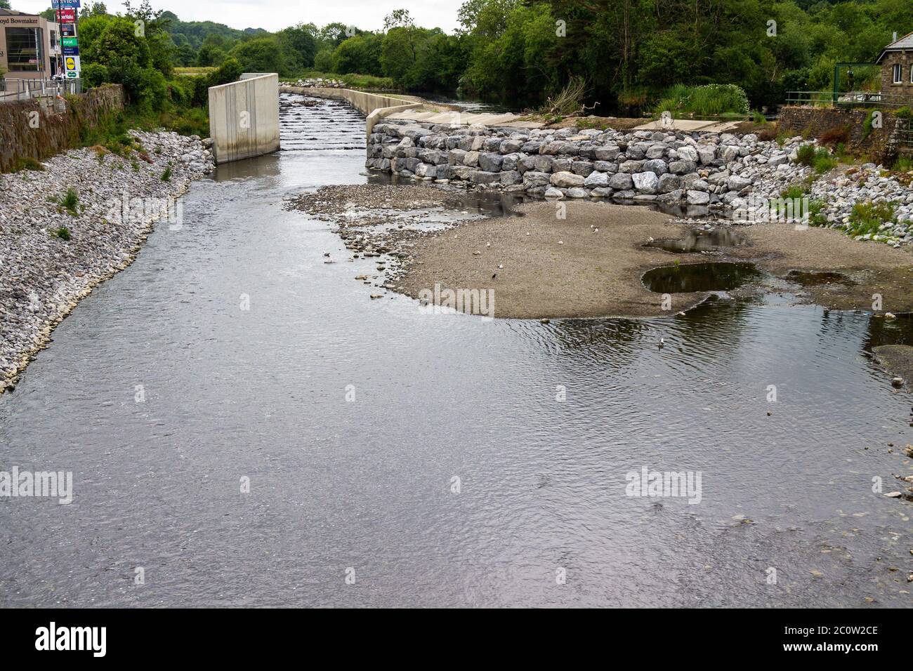 Rivière Bandon ou rivière Bandon Conditions de sécheresse de l'échelle de poissons West Cork Irlande Banque D'Images