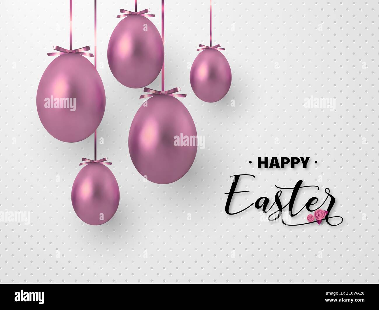 œufs roses dorés métalliques 3d suspendus avec noeud en aluminium. Illustration de Vecteur