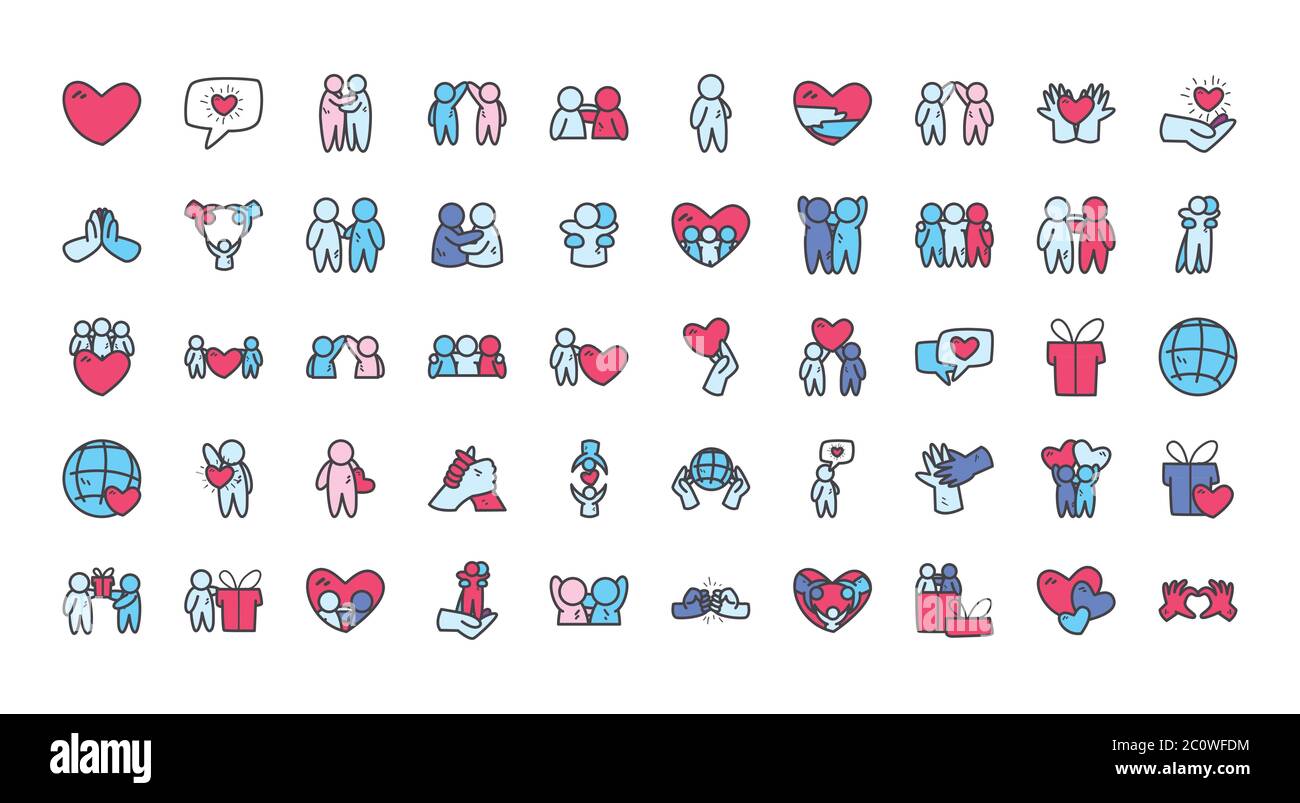 Avatars personnes amis ligne et remplir style icône ensemble design de l'amitié et l'amour thème illustration vectorielle Illustration de Vecteur