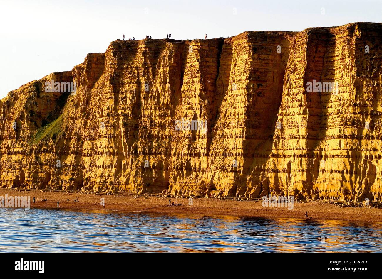 La falaise de grès est, sur la côte jurassique à West Bay, Dorset, Royaume-Uni. Rendu célèbre par la série télévisée Broadchurch Banque D'Images