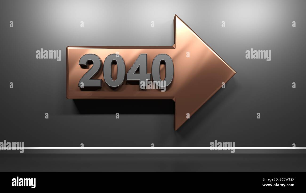 Flèche en cuivre 2040 vers la droite - illustration du rendu 3D Banque D'Images