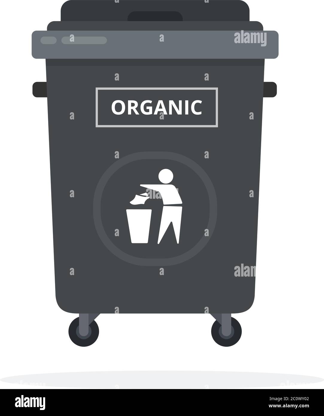 Poubelle sur roues pour trier les déchets organiques à plat isolée Illustration de Vecteur