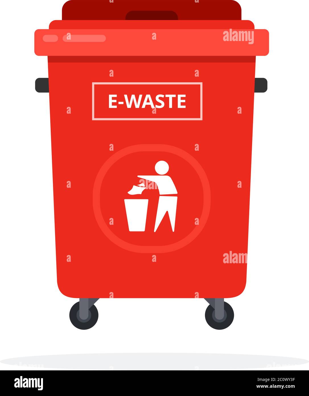 Poubelle sur roues pour le tri des déchets électroniques à plat isolée Illustration de Vecteur