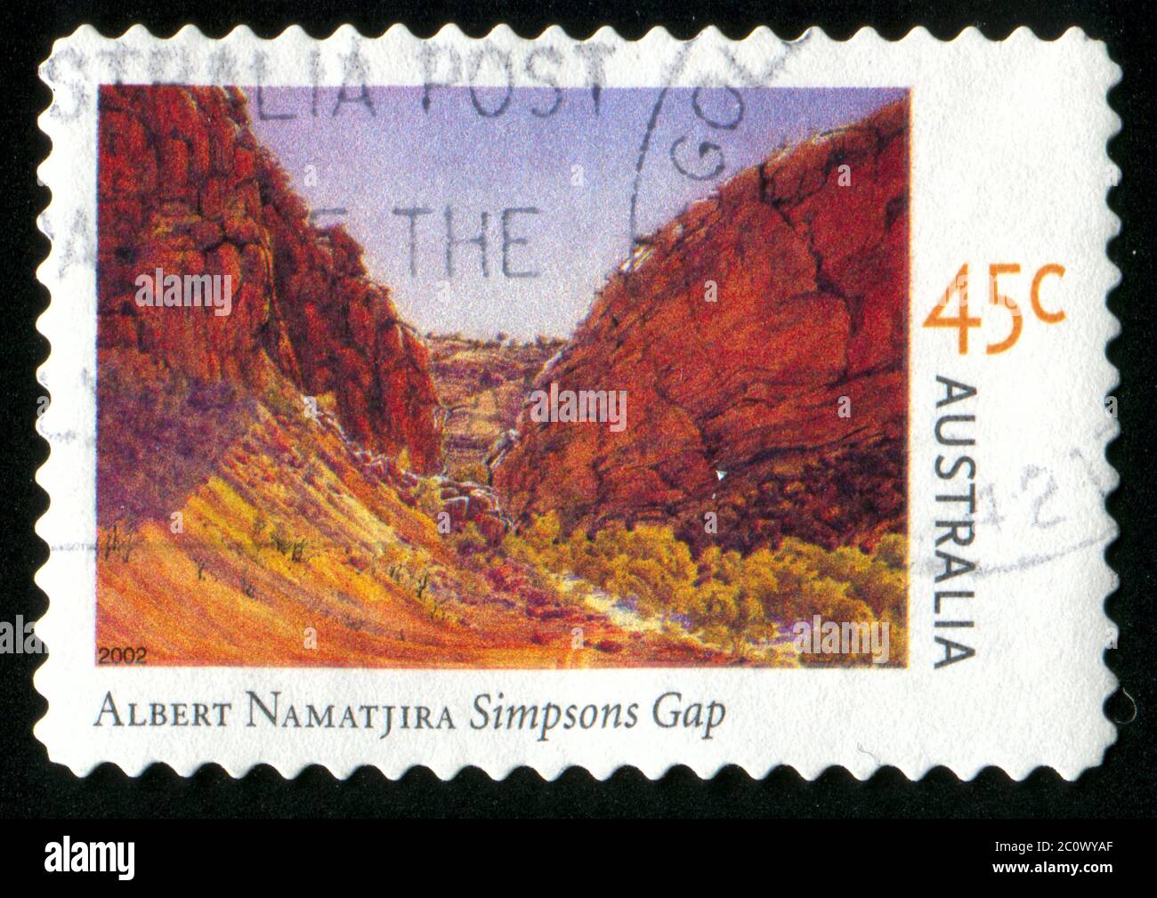 AUSTRALIE - VERS 2002 : timbre imprimé par l'Australie, tableaux d'Albert Namatjira, vers 2002 Banque D'Images