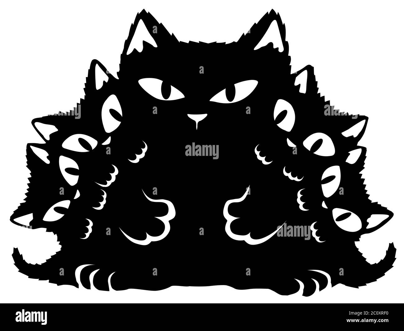 Chat personnage de dessin animé chaton parent stencil noir, illustration vectorielle, horizontal, isolé Illustration de Vecteur