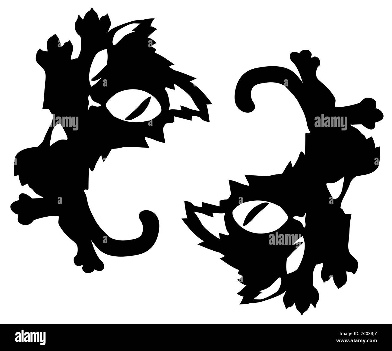Dessin animé de chat personnage miroir pose accroissant regardant sur l'épaule stencil noir, illustration vectorielle, horizontal, isolé Illustration de Vecteur