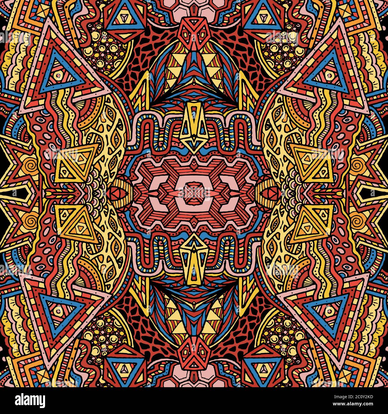 motif zentangle psychédélique coloré dessiné à la main Banque D'Images