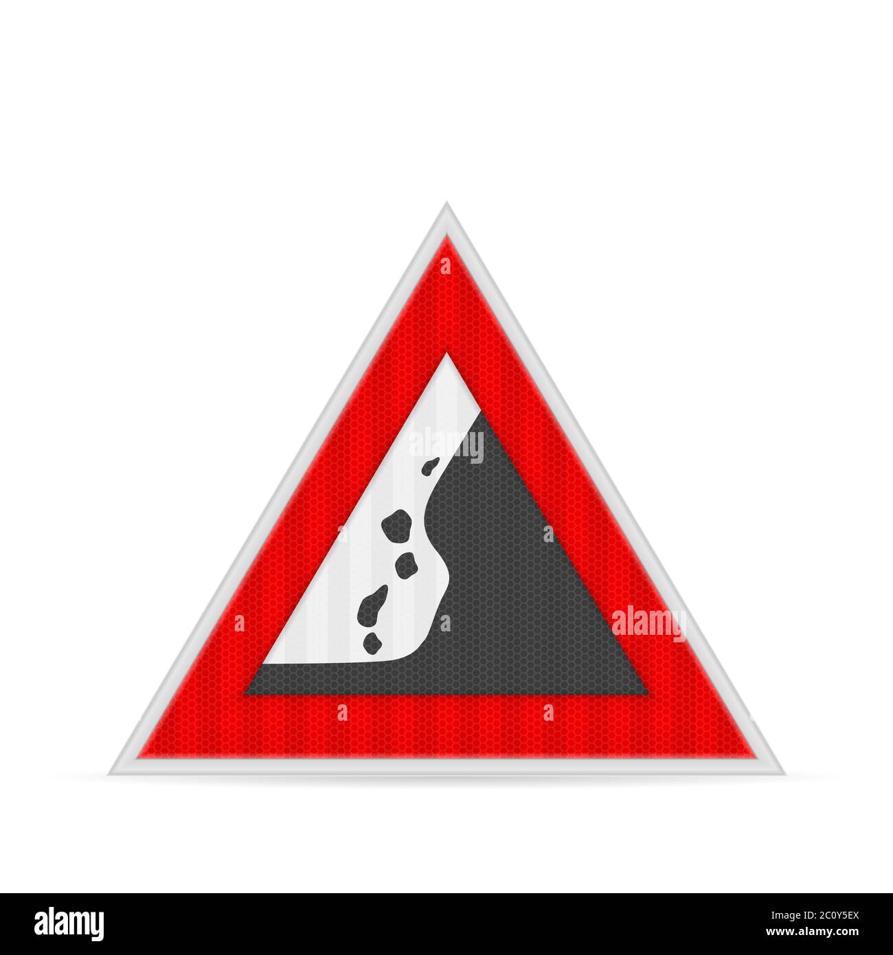 Panneau indiquant la route de Falling Rocks sur fond blanc. Illustration vectorielle. Banque D'Images