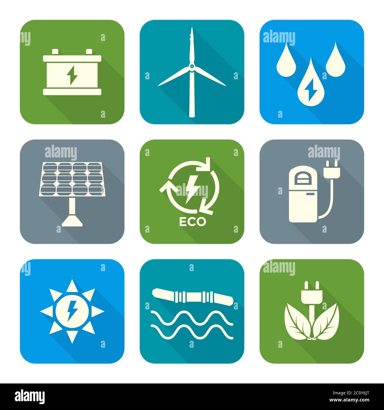 icônes d'énergie de recyclage écologique de couleur blanche plate Banque D'Images