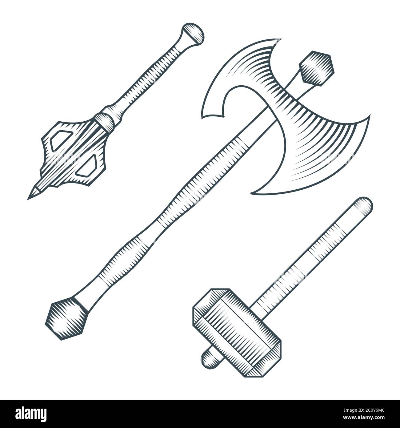 illustration de style gravure de warhammer mace de l'époque médiévale Banque D'Images