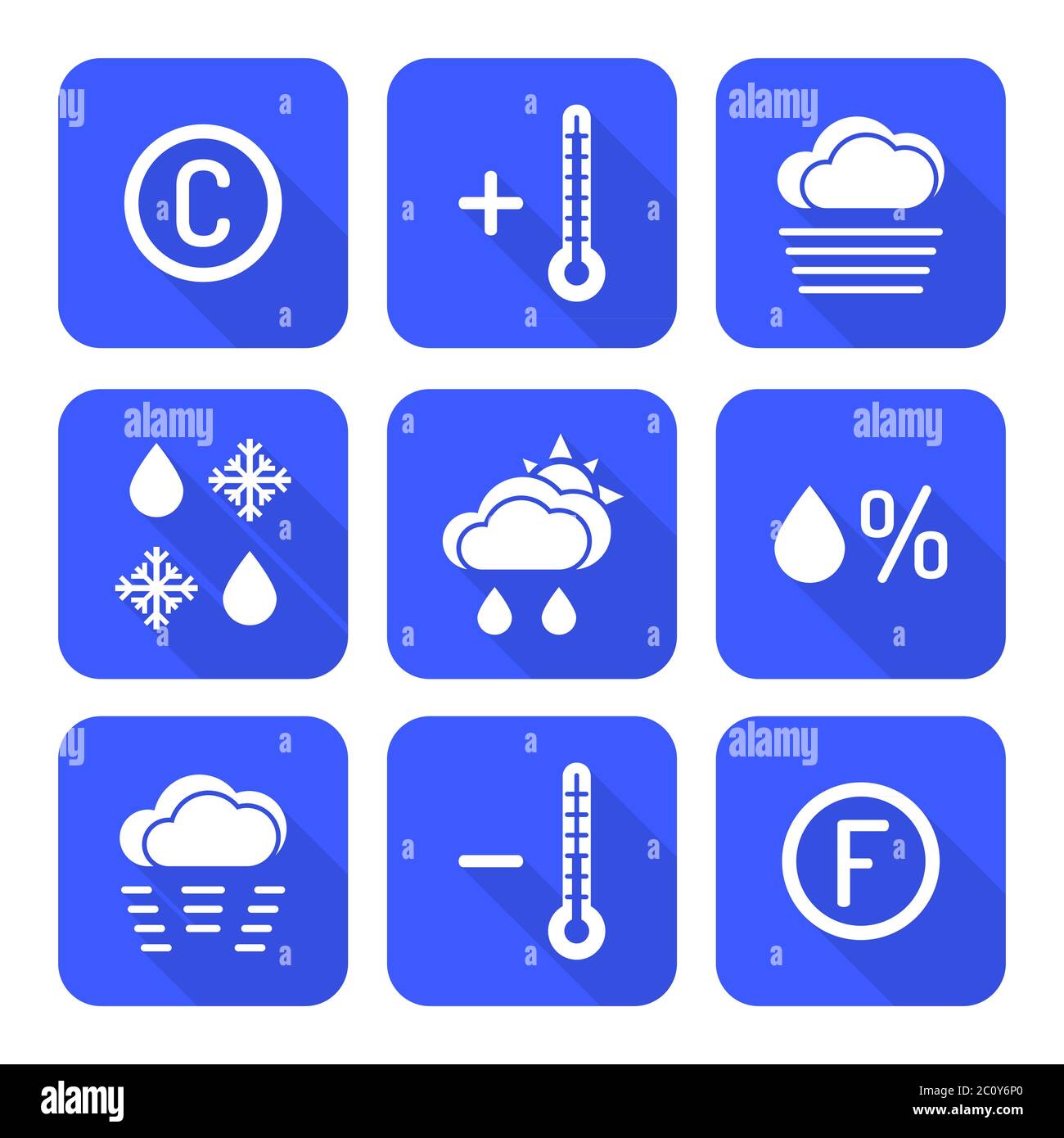 ensemble d'icônes de prévisions météo de couleur blanche unie Banque D'Images