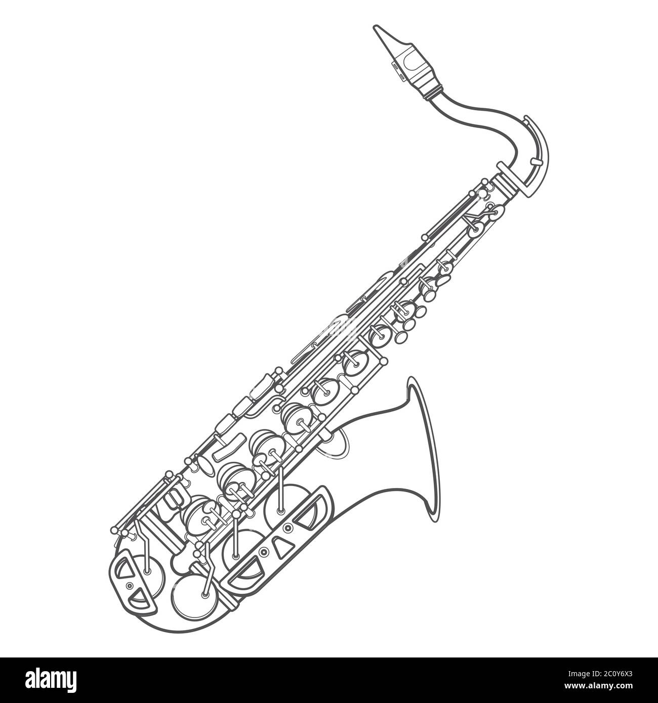 illustration du saxophone alto en laiton à contour monochrome foncé Banque D'Images