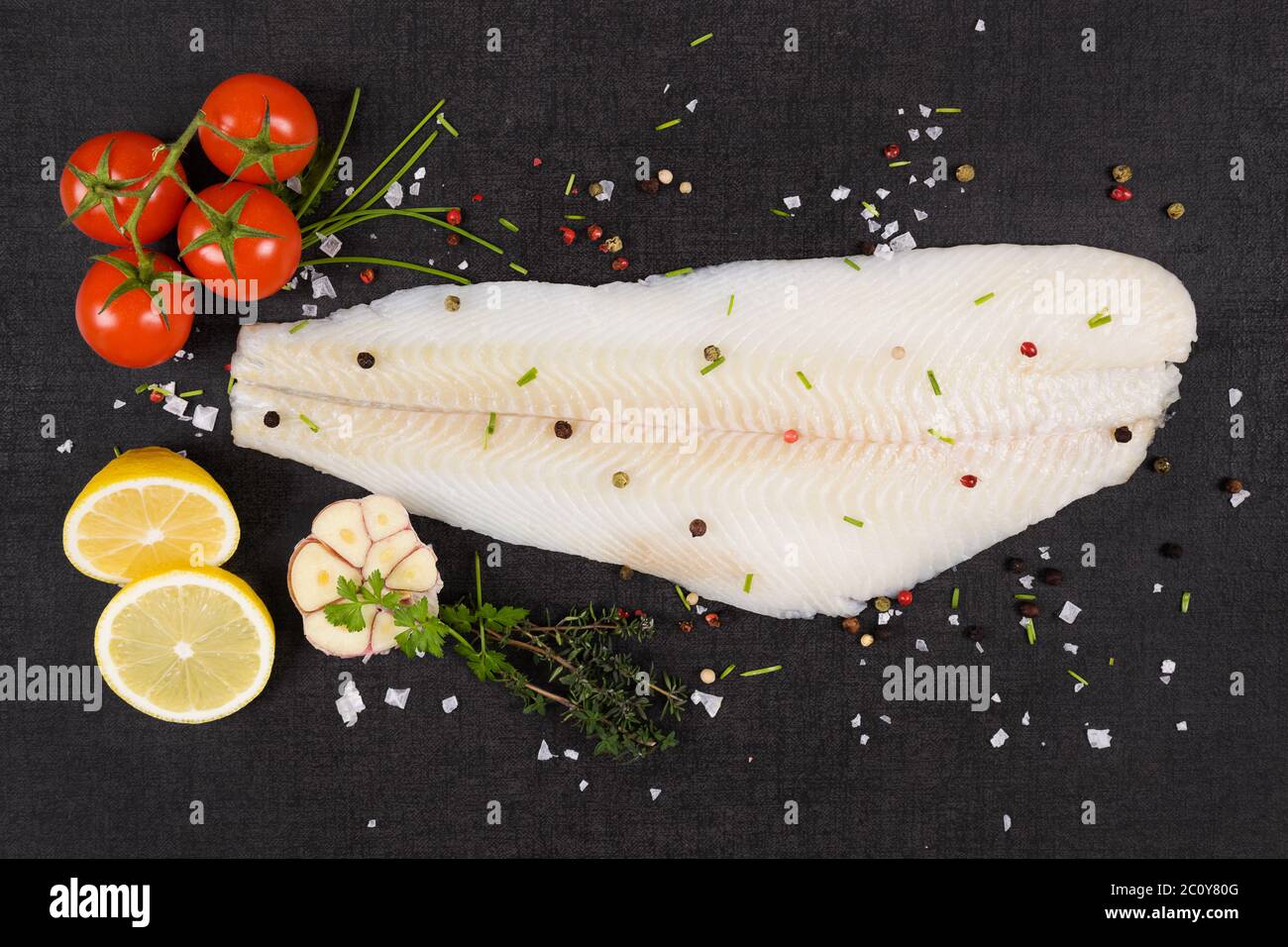 Filet de flétan frais. Banque D'Images