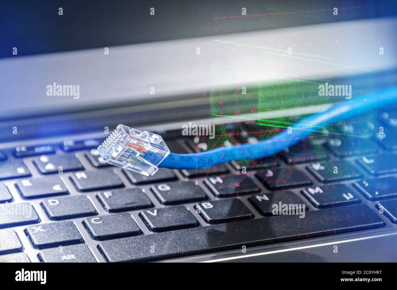 Câble Internet connecté au cyberespace mondial Banque D'Images
