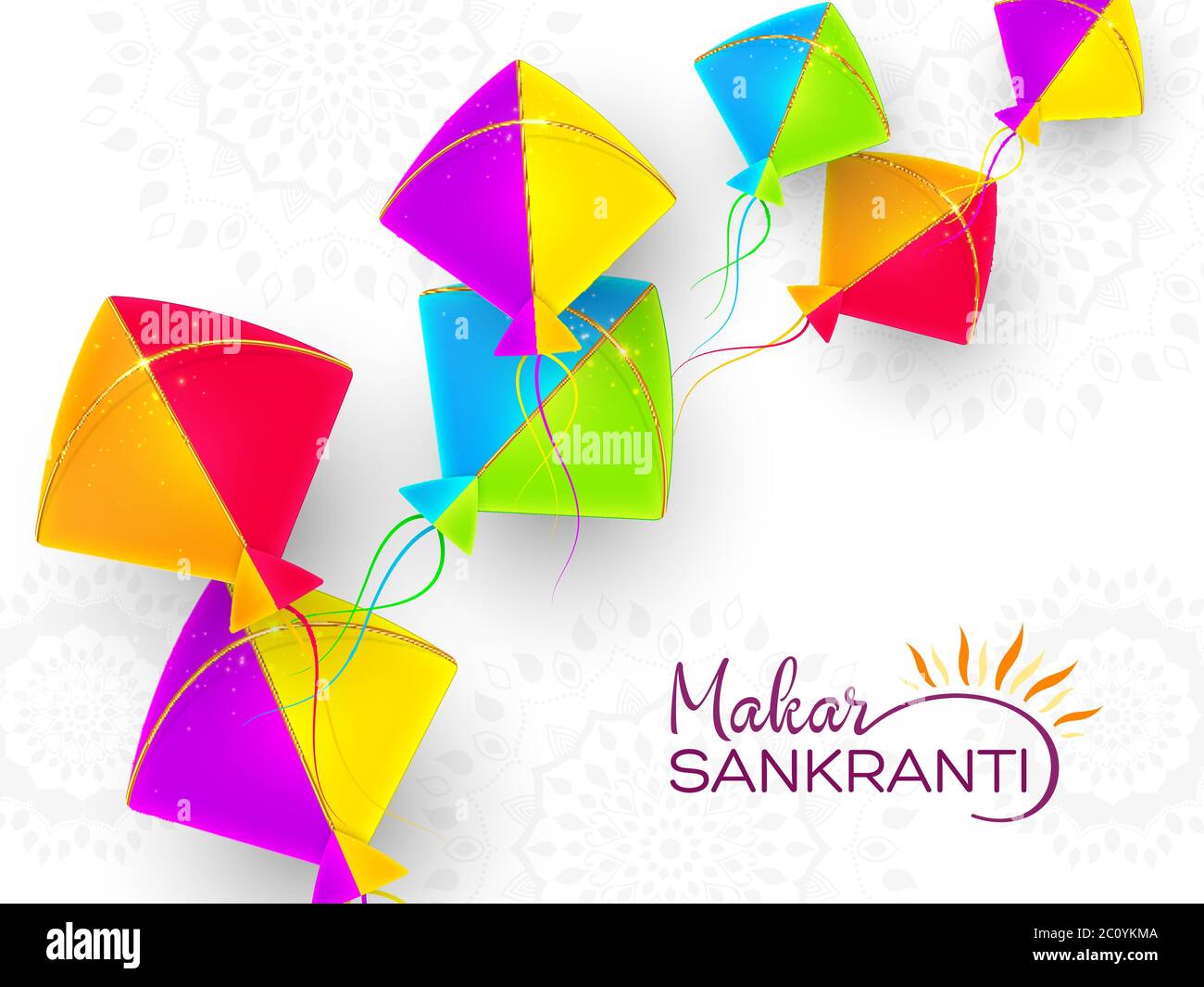 Makar Sankranti design de vacances avec cerfs-volants. Illustration de Vecteur