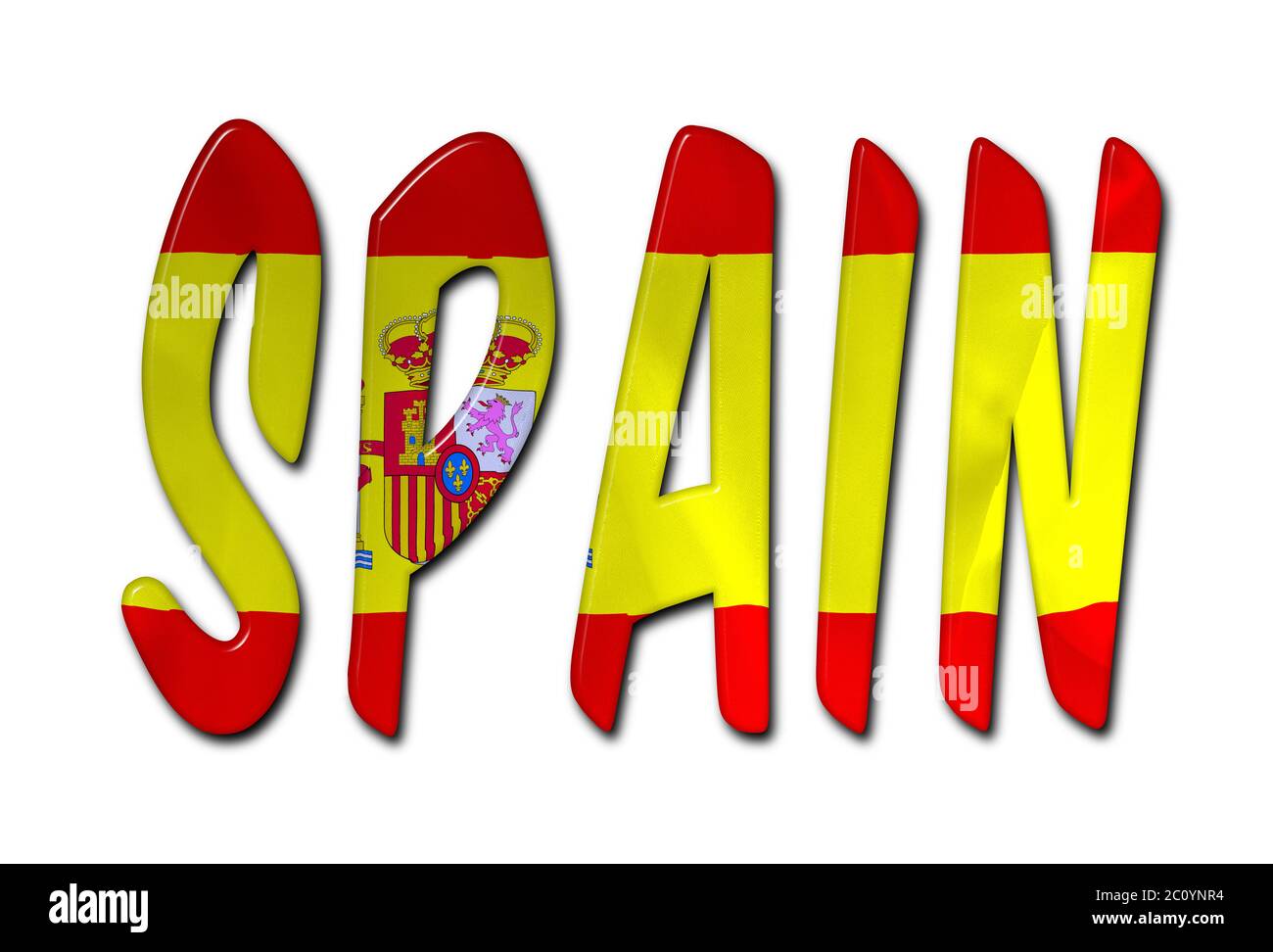 Mot espagnol avec une texture de drapeau biseauté sur un fond blanc isolé avec un chemin de coupure avec et sans ombres Banque D'Images