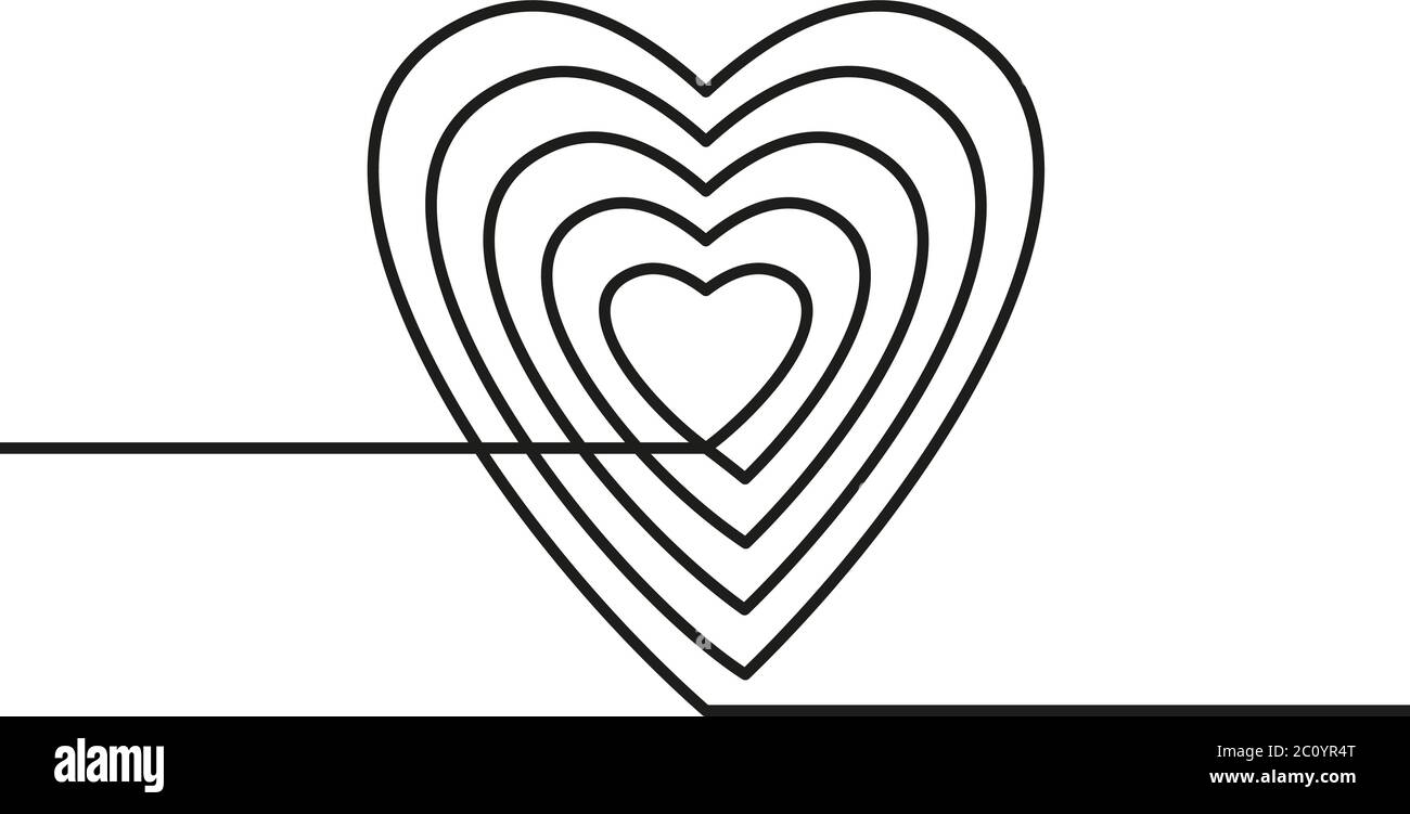 Dessin continu de coeur, noir et blanc vecteur illustration minimaliste
