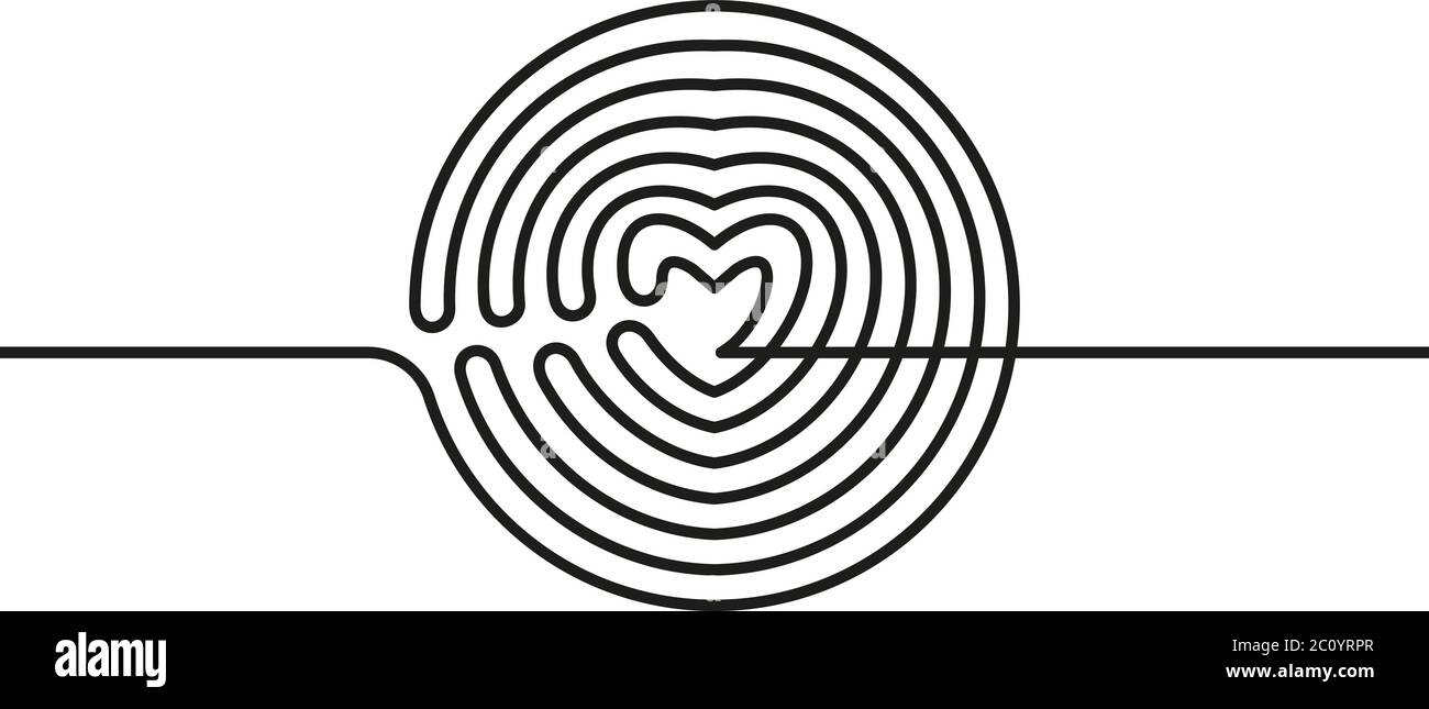 Dessin continu de cercle transformé en coeur, vecteur noir et blanc illustration minimaliste de l'amour concept fait d'une ligne Illustration de Vecteur