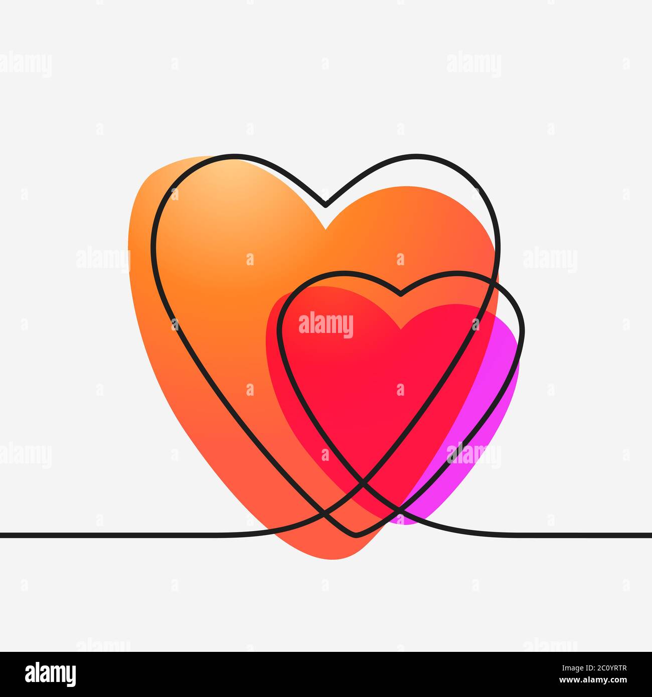 Dessin de ligne continue à deux coeurs avec gradient liquide, illustration minimaliste Vector du concept d'amour Illustration de Vecteur