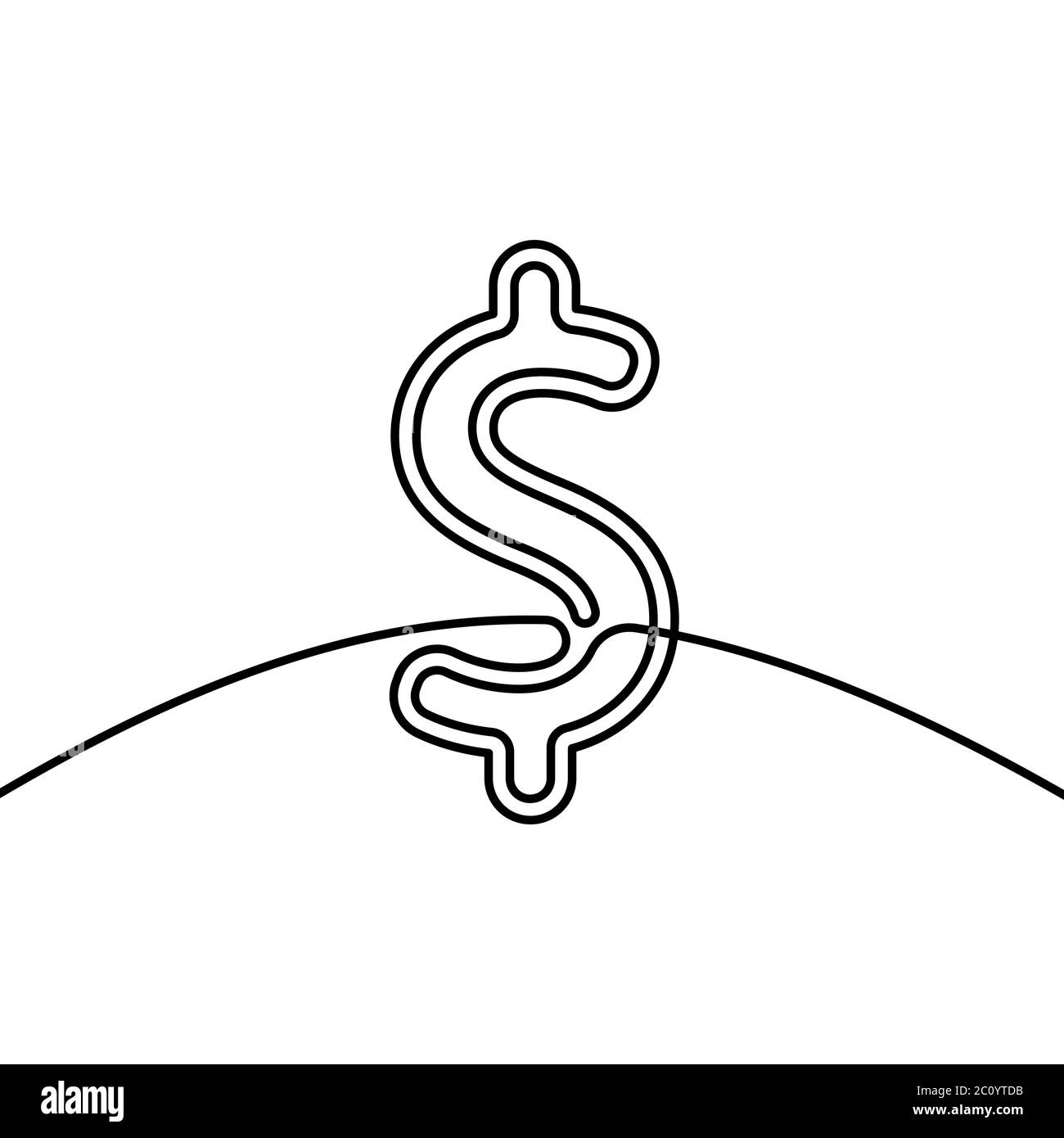 Dessin continu de signe dollar, dessin minimaliste noir et blanc ...