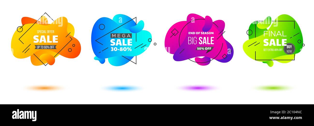 Ensemble de badges de vente abstraits liquides. Illustration de Vecteur