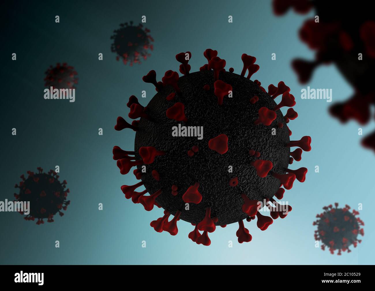 Coronavirus - Covid-19 ou SRAS-COV-2 en liquide - concept de virologie - rendu 3d Banque D'Images