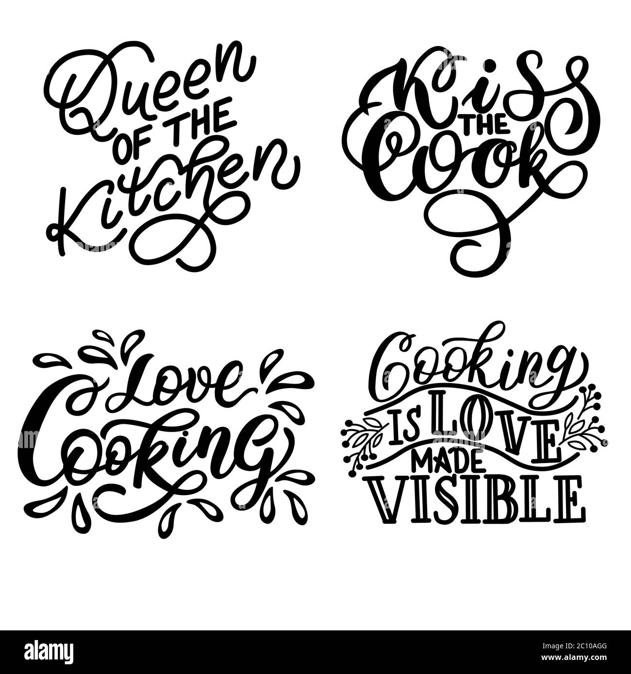 Un ensemble de phrases de motivation sur la cuisine. Graphiques vectoriels sur fond blanc, pour la conception de cartes postales, affiches, bannières, imprimés pour tee-shirts Illustration de Vecteur